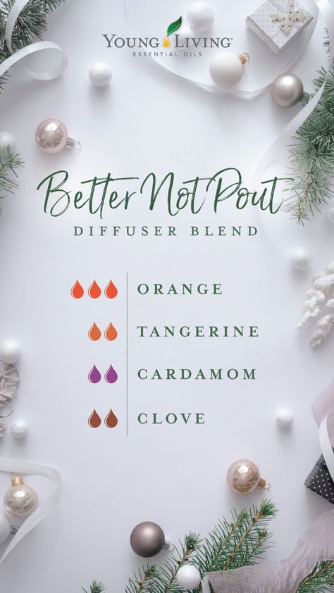 Diffuser Blends Young Living, Christmas Diffuser Blends, Better Not Pout, Essential Oil Diffuser Blends Recipes, Young Living Essential Oils Recipes, Clove Essential Oil, Essential Oil Diffuser Recipes, Home Smell, Oil Diffuser Recipes