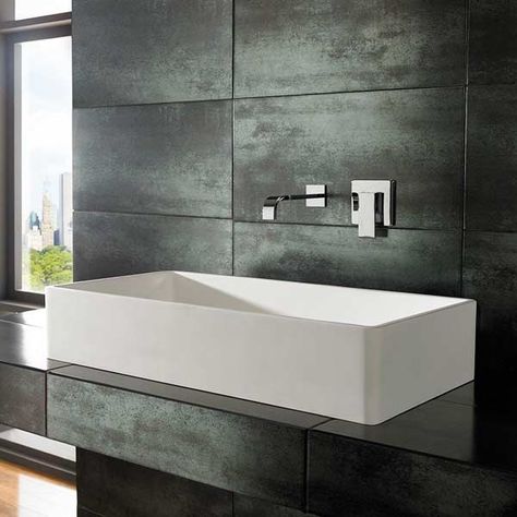 Rectangular Large Tora Pure White Solid Surface Counter Mounted Basin Top Mount Bathroom Sink, Bathroom Basin Taps, Countertop Bathroom, Modern Basin, Wall Mounted Taps, White Counters, Modern Sink, Steam Showers Bathroom, Countertop Basin