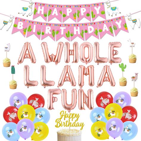 PRICES MAY VARY. LLAMA BIRTHDAY PARTY SET: This set consists of a total of 65 pieces, including 16*latex balloons(12inch), 2*alpaca foil balloons(35inch), 6*cake toppers, 1*A WHOLE LLAMA FUN foil balloon(16inch)-14pcs and 1*Alpaca themed happy birthday banner-17pcs. Also, give away some assembly tools in the packaging to create a dream party for your child. QUALITY ASSURANCE: Our llama birthday party decorations are made of high-quality materials suitable for children.Parents don't need to worry Llama Birthday Party Decorations, 50th Birthday Surprise, Llama Birthday Party, Llama Birthday, Fiesta Theme Party, Birthday Party Set, Colorful Balloons, Fiesta Theme, Dream Party