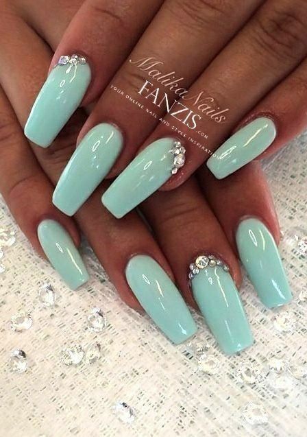 Turquoise Nail Art, Mint Green Nails, Turquoise Nails, Swarovski Nails, Nails Design With Rhinestones, Nails Prom, Blue Nail, Trendy Nail Art, Prom Nails