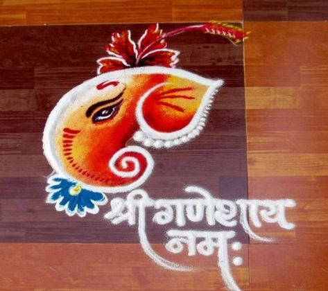 20 latest unique rangoli designs Diwali 2016. Bappa Rangoli Designs, Rangoli For Ganpati, Ganesh Rangoli Creative, Ganpati Bappa Rangoli Designs, Ganapati Rangoli Designs, Rangoli Designs Ganpati, Ganpati Bappa Rangoli, Ganpati Rangoli Designs, Ganpati Rangoli