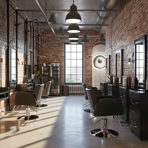 15 Industrial Salon Designs to Transform Your Space - Fabricerie Industrial Beauty Salon, Industrial Salon Design, Industrial Salon Decor, Exposed Brick Accent Wall, Industrial Chic Interior, Salon Designs, Reclaimed Wood Accent Wall, Industrial Loft Design, Loft Designs