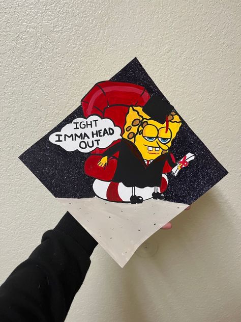 Ight Imma Head Out Graduation Cap, Cartoon Graduation Cap Ideas, Spiderman Graduation Cap, Cartoon Graduation Cap, Graduation Cap Designs For Guys, Funny Graduation Cap Decoration, Spongebob Graduation, Spongebob Graduation Cap, 2025 Graduate