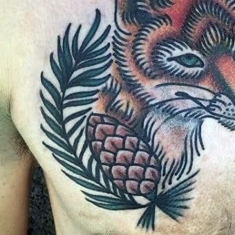 Traditional Style Nature Tattoo, American Traditional Pinecone Tattoo, Traditional Acorn Tattoo, American Traditional Fern Tattoo, Neotraditional Fern Tattoo, Pinecone Tattoo, Palm Fronds, Neo Traditional, American Traditional