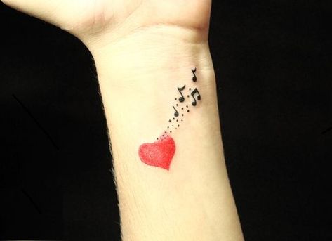 Music Heart Tattoo For Men Music Heart Tattoo, Small Music Tattoos, Music Quote Tattoos, Colored Tattoos, Mangas Tattoo, Music Notes Tattoo, Tattoo Music, Music Symbol, Music Note Tattoo