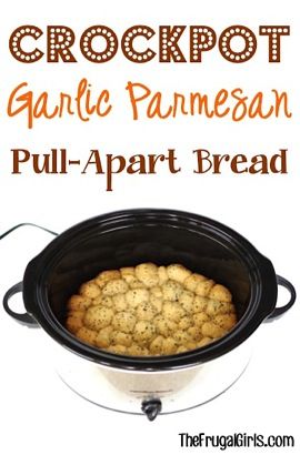 This Crockpot Garlic Parmesan Pull-Apart Bread will hit the spot for sure! It's the perfect addition to your dinner or party menu. SO delicious! Crock Pot Bread, Bread Pull Apart Recipes, Crock Pot Food, Frugal Girls, Dinner Side, Pull Apart Bread, Crockpot Dishes, Party Appetizer, Fun Foods