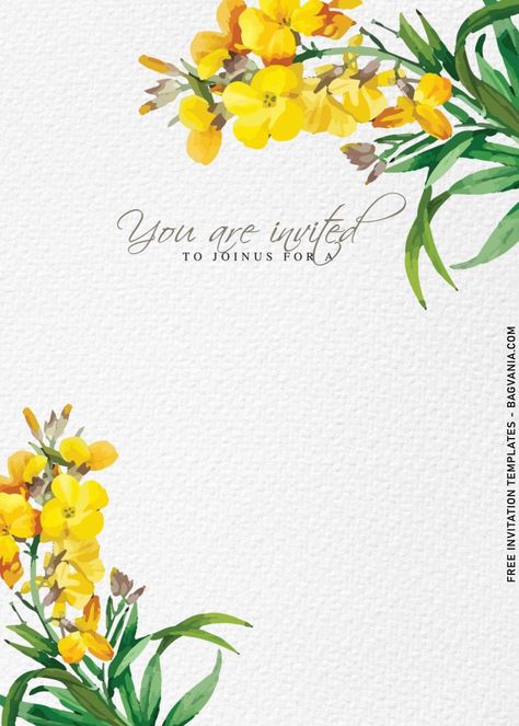 Haldi Invitation Card Background, Yellow Invitation Card, Yellow Invitation Template, Yellow Background For Invitation, Yellow Floral Wedding Invitations, Poppy Birthday, Birthday Card Template Free, Yellow Poppy, 7+ Minimalist Floral Birthday Invitation Templates