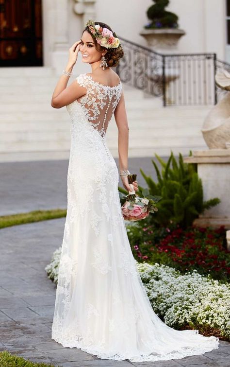 6118 Illusion Neckline Wedding Dress by Stella York Satin Sheath Wedding Dress, Stella York Bridal, Illusion Neckline Wedding Dress, Stella York Wedding Dress, Boda Mexicana, Aline Wedding Dress, Stella York, Trendy Wedding Dresses, Summer Wedding Dress