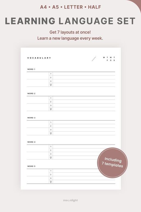 Language Study Journal Set of 7 aestheticplanner #polyglotplanner🍭 Bullet Journal Language Learning, Language Learning Tracker, Learning Tracker, Language Learning Journal, Language Study Planner, Study Planner Ideas, Study Planner Printable Free, Planner Weekly Layout, Free Planner Pages