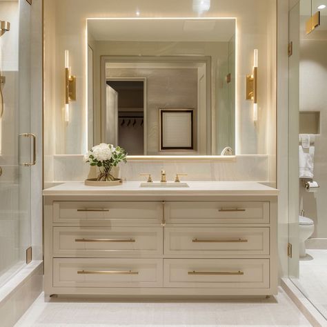 Classic Bathroom Design Luxury, Bathroom Built Ins, Transitional Bathrooms, Transitional Style Bathroom, Bathroom Inspo Interior Design, Transitional Bathroom Design, House Structure Design, Neutral Bathroom Decor, Classic Bathroom Design