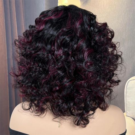 What Color Highlights For Dark Brown Hair, Short Dyed Hair Curly, Curly Hair With Dyed Ends, Chunky Red Highlights On Dark Hair Curly, Black Curly Hair With Red Highlights, Red On Curly Hair, Red Highlights On Dark Curly Hair, Black Hair Red Highlights Curly, Dark Red Highlights In Brown Hair Curly