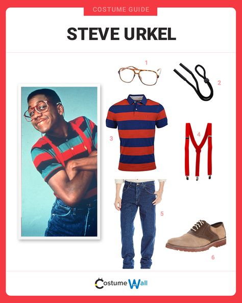 The best costume guide for dressing like Steve Urkel, the nerdy next door neighbor from the popular 90's TV show Family Matters. Urkel Costume, Steve Urkel Costume, Nerd Costumes, Movie Character Ideas, Steve Urkel, Spirit Week Outfits, 90’s Outfits, 90s Costume, 90s Tv Show