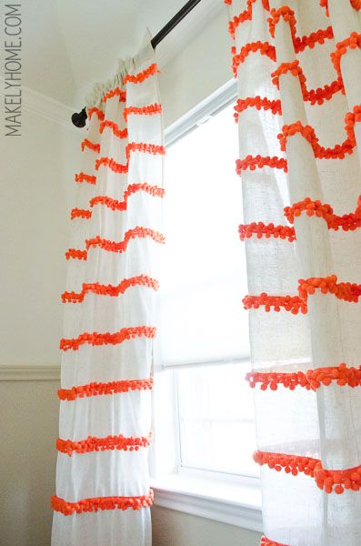 Trim Curtains, Anthropologie Hacks, Anthropologie Diy, Drop Cloth Curtains, Diy Pom Pom, Striped Curtains, Farmhouse Curtains, Rustic Curtains, 15 Diy