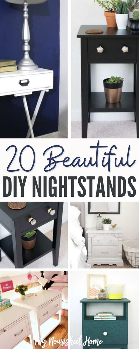 Here are 20 beautiful DIY nightstand projects that you need to try! Some of the designs reuse existing furniture and spruce it up with paint and new hardware. It’s a terrific way to upcycle old pieces… Diy Bedside Table Ideas Upcycle, Repurposed Nightstand Ideas, Diy Nightstand Ideas, Diy Bedside Table, Bedroom Pieces, Diy Nightstand, Farmhouse Decorating, New Bedroom, Yard Sales