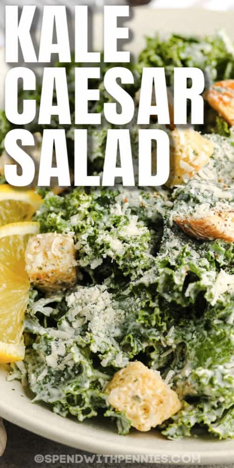 Kale Caesar Salad dressing has just 4 ingredients. Everyone's favorite dressing is ready in no time! #spendwithpennies #kalecaesarsalad #sidedish #recipe #panera #sweetgreen #powerfood #best #healthy #creamy Kale Cesar Salad, Homemade Caesar Dressing, Fried Kale, Homemade Caesar, Kale Caesar, Kale Caesar Salad, Kale Salad Recipes, Classic Salad, Caesar Salad Dressing