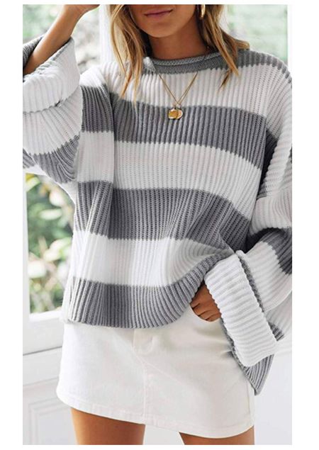 19 Chic Oversized Sweaters Under $40 On Amazon Fall Fashion Sweaters, Drop Shoulder Sweaters, Oversized Style, Casual Stripes, Loose Sweater, Mua Sắm, Pullover Shirt, Color Block Sweater, Fall Sweaters