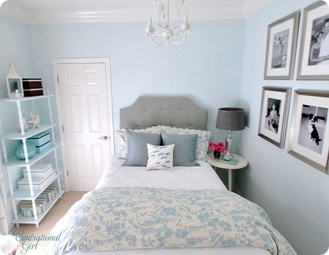 Loving the color scheme of this room and leaning toward something similar for the girls' room since the walls are already a light aqua that I love. Turquoise Girls Room, Girls Bedroom Paint, Desain Merek, Turquoise Room, Bedroom Turquoise, Silver Bedroom, Tufted Headboards, Bedroom Traditional