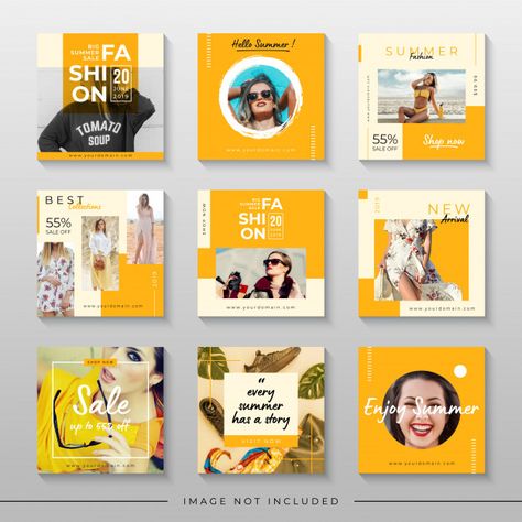 Yellow summer sale for social media post template Premium Vector Yellow Social Media, Instagram Design Layout, Instagram Feed Layout, Presentation Design Layout, Desain Editorial, Instagram Banner, Social Media Post Template, Instagram Template Design, Vector Banner