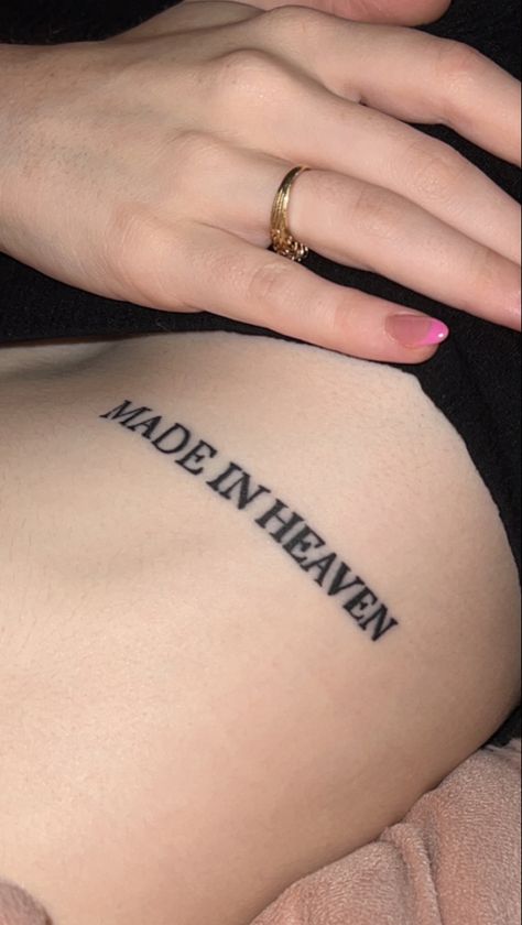 Bryson Tiller Tattoo Ideas, Rib Tattoo Lettering, On My Block Tattoo, God Is A Woman Tattoo, Heaven Sent Tattoo, Heavenly Tattoo, Made In Heaven Tattoo, Rock Of Ages Tattoo, Divine Tattoo