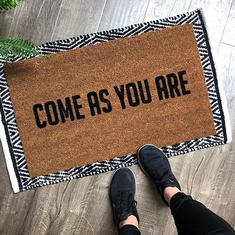 Add a clever touch to your front porch! Our #customdoormats and #funnydoormats are the perfect way to create an inviting entryway! Head to www.nickel-designs.com to shop for yours!  . Greet your guests with a sweet compliment ✨ Lgbtq Decor, Gift For New House, House Cute, Funny Welcome Mat, Monogram Door Mat, Door Gift, Weathered Paint, Front Porch Decor, Beach House Style