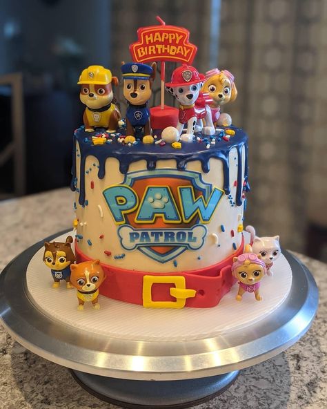 Paw Patrol Cake No Fondant, Paw Patrol Cake With Toys, Diy Paw Patrol Cake, Paw Patrol Chase Cake, Paw Patrol Party Cake, Paw Patrol Birthday Party Cake, Paw Cake, Bolo Hot Wheels, Paw Patrol Birthday Decorations