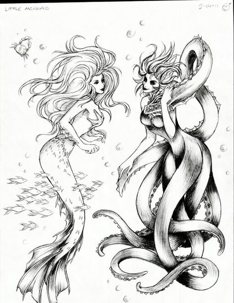 Love the octopus girl to go with my mermaid tattoo!! Scrimshaw Tattoo, Mermaids Reference, Mermaid Drawings, Octopus Tattoo, Mermaid Tattoo, Mermaid Tattoos, Mermaids And Mermen, Desenho Tattoo, Mermaid Art