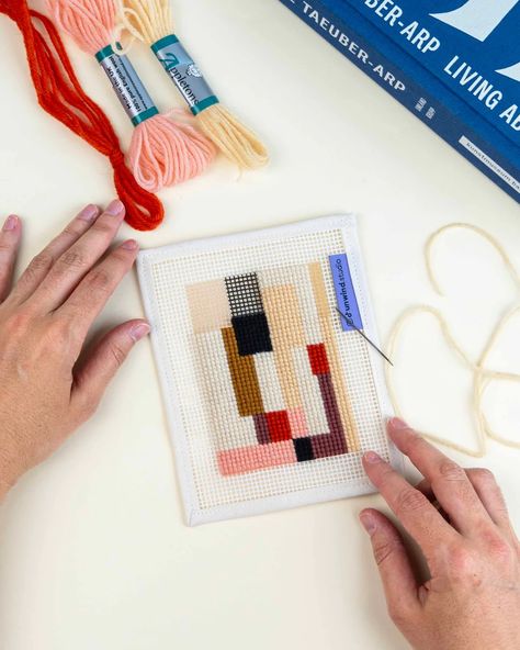 Sophie Taeuber-Arp, Victorian Cross-Stitch Small Needlepoint Kit – Unwind Studio Victorian Cross Stitch, Tent Stitch, Needlepoint Stitch, Wool Embroidery, Thread Types, Needlepoint Stitches, Abstract Composition, Finishing Materials, Needlepoint Kits