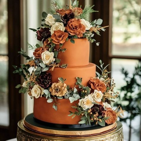 Centerpieces Wedding Burnt Orange, Burnt Orange Themed Wedding, Emerald Green And Burnt Orange Wedding Decor, Gold And Orange Wedding, Burnt Orange Wedding Cake, Orange Wedding Ideas, Autumn Themed Wedding, Irish Wedding Vows, 2026 Wedding