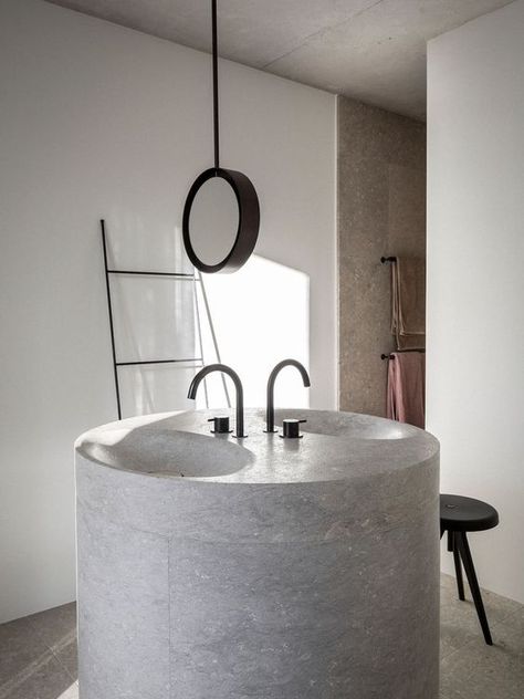 #bathroom #marble #modern #interiors #design #interni #interiores ✔️ Clad Home, Round Sink, Charred Wood, Minimal Living, Est Living, Concrete Sink, Interior Minimalista, Steam Showers Bathroom, Built In Furniture