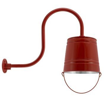 Bucket Gooseneck Light, 400-Barn Red, G32 Gooseneck Arm Barn Lights, Steel Bucket, Barn Light Electric, Barn Light, Residential Lighting, Barn Lighting, Red Barns, Metal Products, Sign Lighting