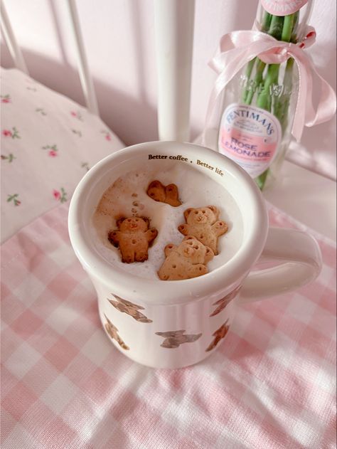 Kawaii Coffee Aesthetic, Pink Coffee Aesthetic, Pink Coffee Shop, Widget Pink, Pink Cottagecore, Pink Academia, Pink Sweets, Aesthetic Breakfast, Kawaii Cooking