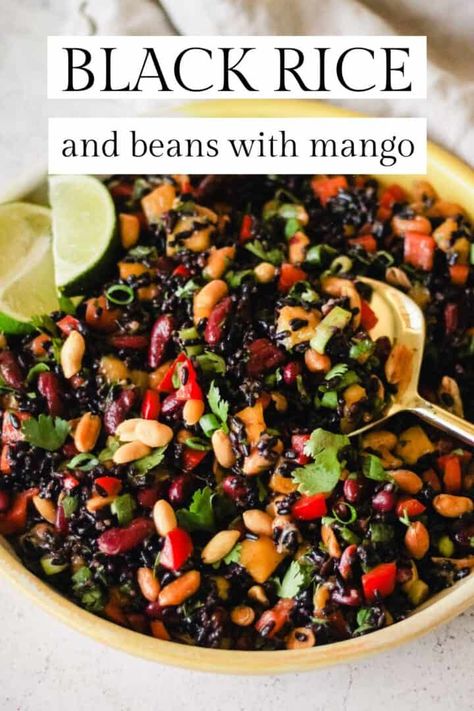 Vegan Rice Salad, Cooking Black Rice, Black Rice Recipe, Black Rice Salad, Salad With Mango, Rice And Beans Recipe, Vegan Rice, Rice And Beans, Mango Salad