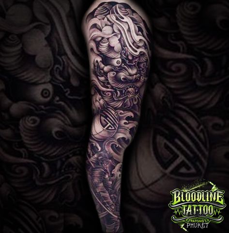 A Full Leg sleeve with an oriental style. Tattooed by Bloodline tattoo Phuket in Thailand Foo Dog Leg Sleeve, Bloodline Tattoo, Full Leg Sleeve, Dog Leg, Japanese Tattoos, Leg Sleeve, Leg Sleeves, Foo Dog, Japanese Tattoo