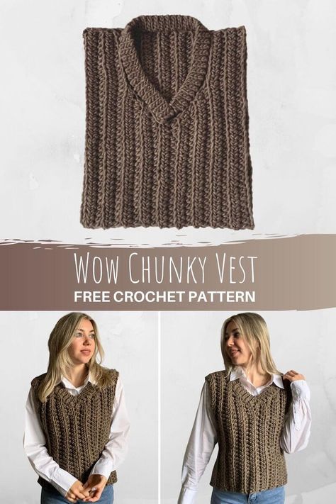 Bolero Haken, Chunky Vest, Crochet Vest Outfit, Crochet Vest Pattern Free, Crochet Sweater Vest, Vest Pattern Free, Crochet Vest Pattern, Crochet Ladies Tops, All Free Crochet