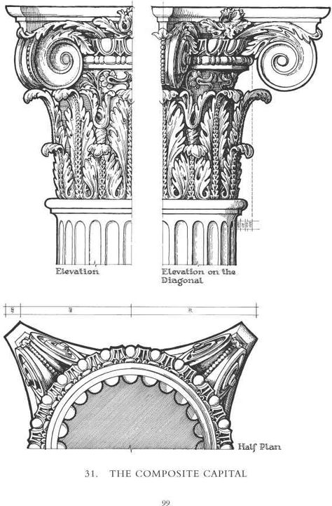 The Composite Capital - Classical Architecture - Northern Architecture Corinthian Column Drawing, Corinthian Order, Corinthian Columns, Corinthian Capital, Architecture Antique, Architectural Columns, Architecture Drawing Sketchbooks, Isometric Drawing, Corinthian Column