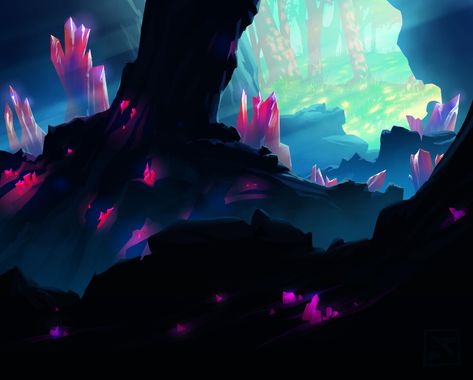 Fantasy Crystal Cave, Crystal Cave Art, Mlp Background, Crystal Forest, Crystal Caves, Crystal Cave, Background Drawing, Hades And Persephone, Fantasy Forest