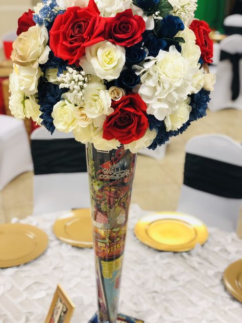 Marvel Comic/DC Comic wedding theme Spiderman Wedding Decor, Deadpool Wedding Theme, Avengers Wedding Theme, Marvel Wedding Centerpieces, Unusual Wedding Themes, Marvel Centerpiece Ideas, Spiderman Wedding Theme, Marvel Wedding Ideas, Marvel Wedding Theme