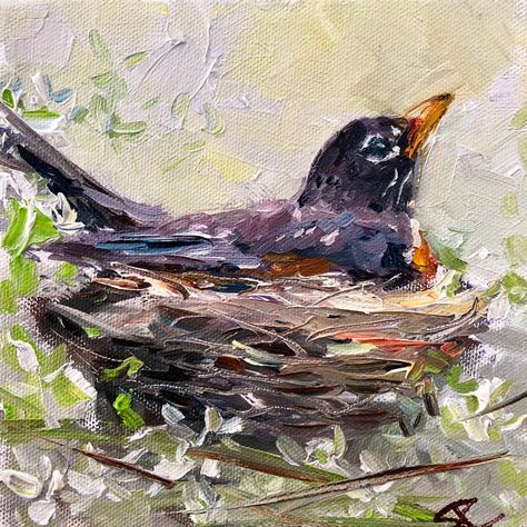 Robin Nest, Bird Nest Painting, Bird Painting Acrylic, Nest Art, Bird Watercolor Paintings, Sarah Jane, Bird Artwork, Nature Art Painting, Watercolor Bird