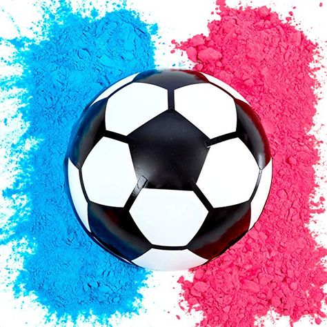 Blue and Pink Powder Kit Soccer Gender Reveal Ideas, Soccer Gender Reveal, Football Gender Reveal, Soccer Theme Parties, Football Party Decorations, Gender Reveal Party Games, Gender Reveal Party Supplies, Gender Reveal Ideas, Soccer Theme