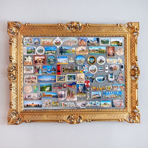 Souvenir Display, Magnet Frame, Cuadros Diy, Travel Room, Italian Trip, Map Crafts, Travel Wall Decor, Travel Crafts, Travel Patches