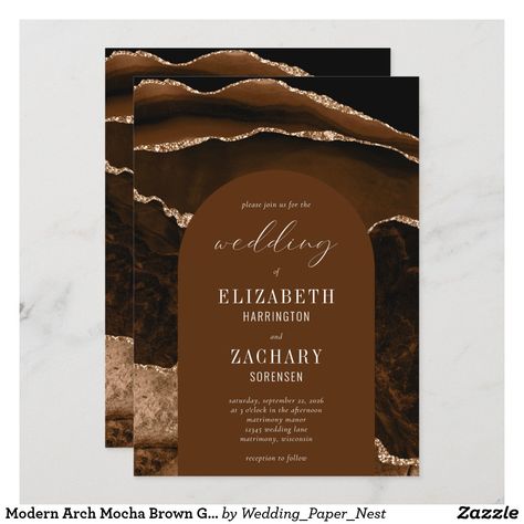 Mocha Wedding, Brown Invitation, Elegant Wedding Invitations Templates, Brown Wedding Invitations, Wedding Theme Color Schemes, Agate Wedding, Wedding Invitation Size, Elegant Wedding Invitation, Green Wedding Invitations