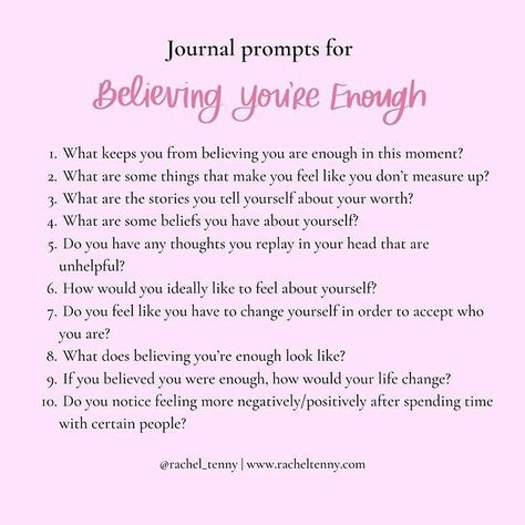 February’s journal prompts are all about understanding why you struggle to believe you’re enough! Find somewhere without distraction, light your favorite candle, and take some time to connect with yourself.⁣ Photo by Rachel Tenny | Therapist on February 07, 2023. May be an image of text. #Regram via @Coa_W9csIlY February Journal Prompts, Feeling Good Enough, You're Enough, Connect With Yourself, Healing Journaling, Writing Therapy, Baddie Tips, Journal Writing Prompts, Student Planner