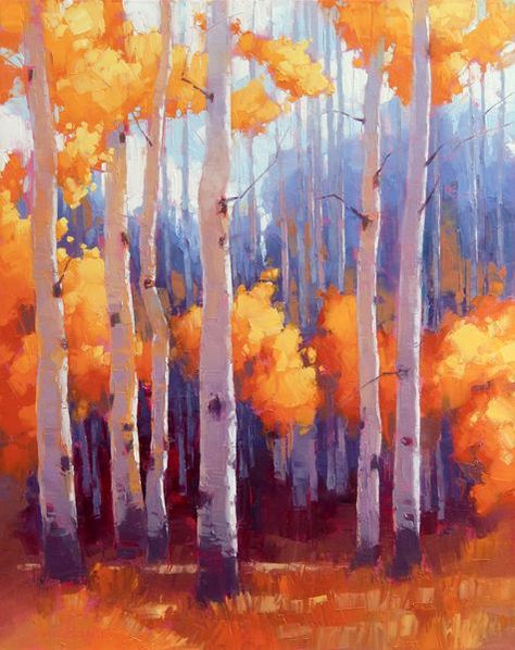 David Mensing, Aspen Trees Painting, Aspen Grove, Autumn Leaves Art, Aspen Tree, Tree Illustration, Watercolor Trees, Landscape Artist, Autumn Art