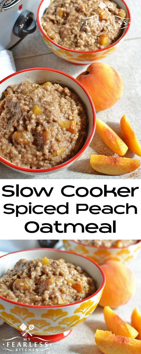 Casserole Slow Cooker Recipes, Breakfast Casserole Slow Cooker, Casserole Slow Cooker, Breakfast Crockpot, Crockpot Oatmeal, Peach Oatmeal, Slow Cooker Oatmeal, Dump Recipes, Slow Cooker Breakfast Casserole