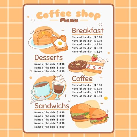 Cafe Menus Aesthetic, Kawaii Menu Design, Menu Drawing Design, Aesthetic Cafe Menu Design, Menu Cafe Aesthetic, Cafe Menu Drawing, Poster Menu Makanan, Menu Design Aesthetic, Menu Aesthetic Design