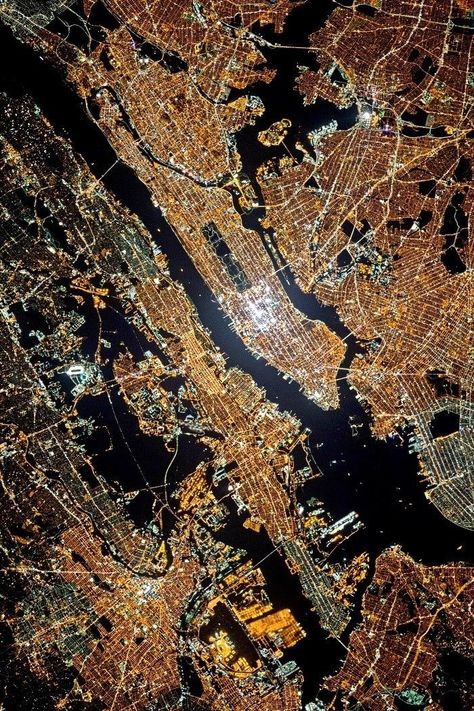 Satellite image taken at night - NYC New York From Above, Photo New York, Nyc Night, Montclair Nj, Satellite Maps, City Light, Empire State Of Mind, Ellis Island, Satellite Image