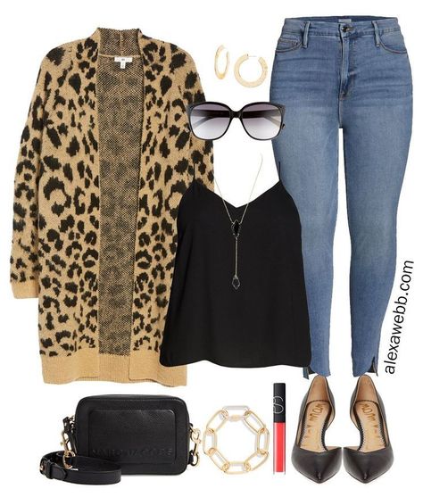 Nordstrom Anniversary Sale 2019 – Plus Size Outfits - Plus Size Leopard Cardigan, Good American Skinny Jeans, Camisole, Pumps, Crossbody Bag - Plus Size Fashion for Women - alexawebb.com #plussize #alexawebb Cute Date Ideas Outfits, Leopard Cardigan Outfit, Plus-koon Muoti, Modest Plus Size Fashion, Short Plus Size Fashion, Alexa Webb, Leopard Cardigan, Leopard Print Cardigan, Looks Black