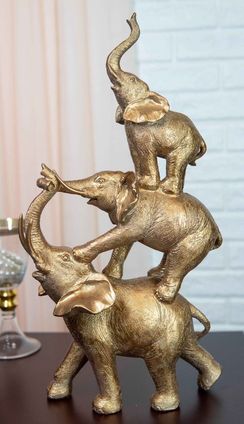 Painted Elephants, God Venkateswara Images Hd Wallpaper, Family Statue, Elephant Home Decor, Brass Interior, Gold Living Room, Creation Art, Elephant Painting, Elephant Statue