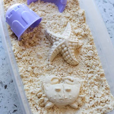 Easy DIY Moon Sand - Childhood Magic Moon Sand Recipe, Diy Moon Sand, Sand Recipe, Homemade Moon Sand, Sands Recipe, Under The Sea Crafts, Diy Moon, Fluffy Slime Recipe, Moon Sand