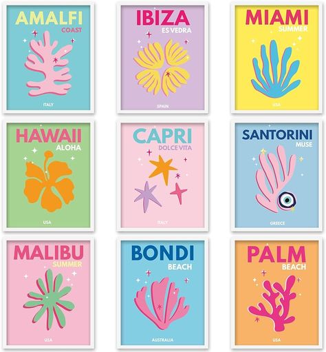 Amazon.com: Whaline 9Pcs Preppy Travel Wall Art Prints Colorful Abstract Aesthetic Coral Painting Room Decor Minimalist Art Poster Decor for Teen Girl Bedroom Pink College Dorm Room(UNFRAMED 8 x 10in): Posters & Prints Preppy Framed Pictures, Teen Beach Room, Pink College Dorm, Pink Teen Girl Bedroom, Beach Themed Room Decor, Preppy Rooms, Preppy Paintings, Preppy Dorm Room Decor, Painting Room Decor